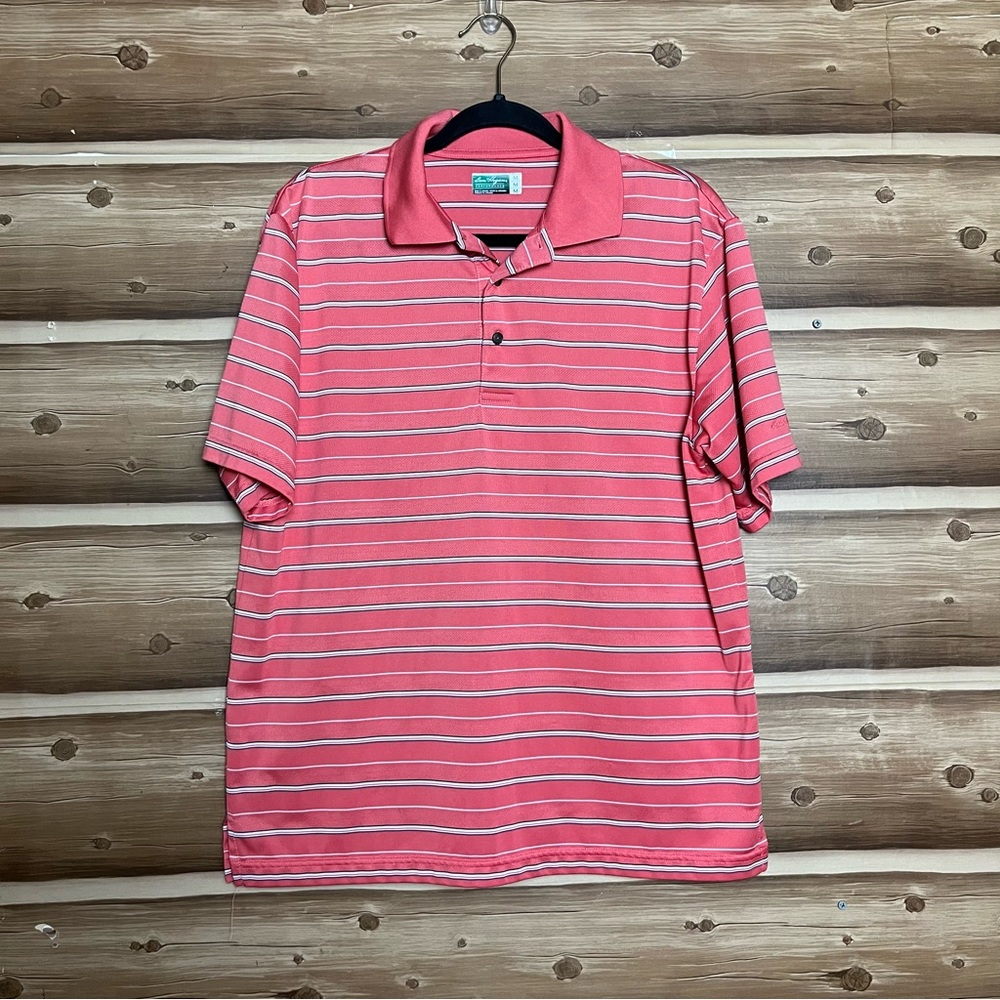 Ben hogan‎ men athletic polo pink / white striped shirt size M